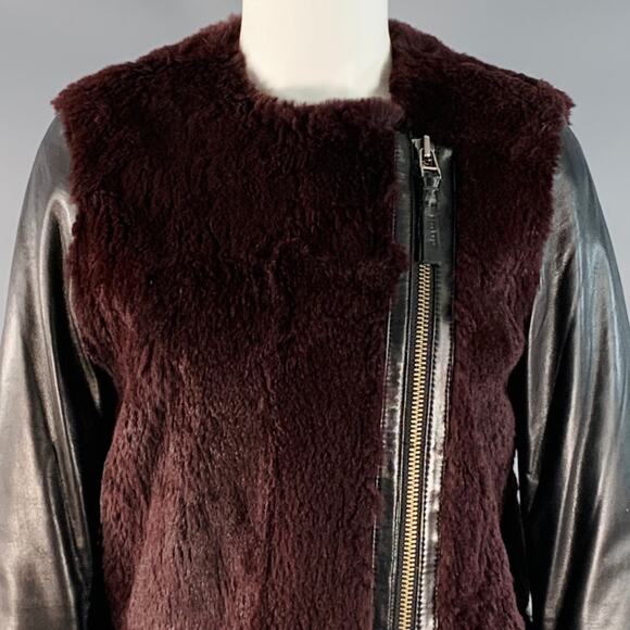 MACKAGE Size XS Black Brown Lambskin Leather Rabbit Fur Ombre Zip Jacket - Picture 2 of 11